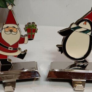 2 Christmas Stocking Holders - Santa Claus & Penguin